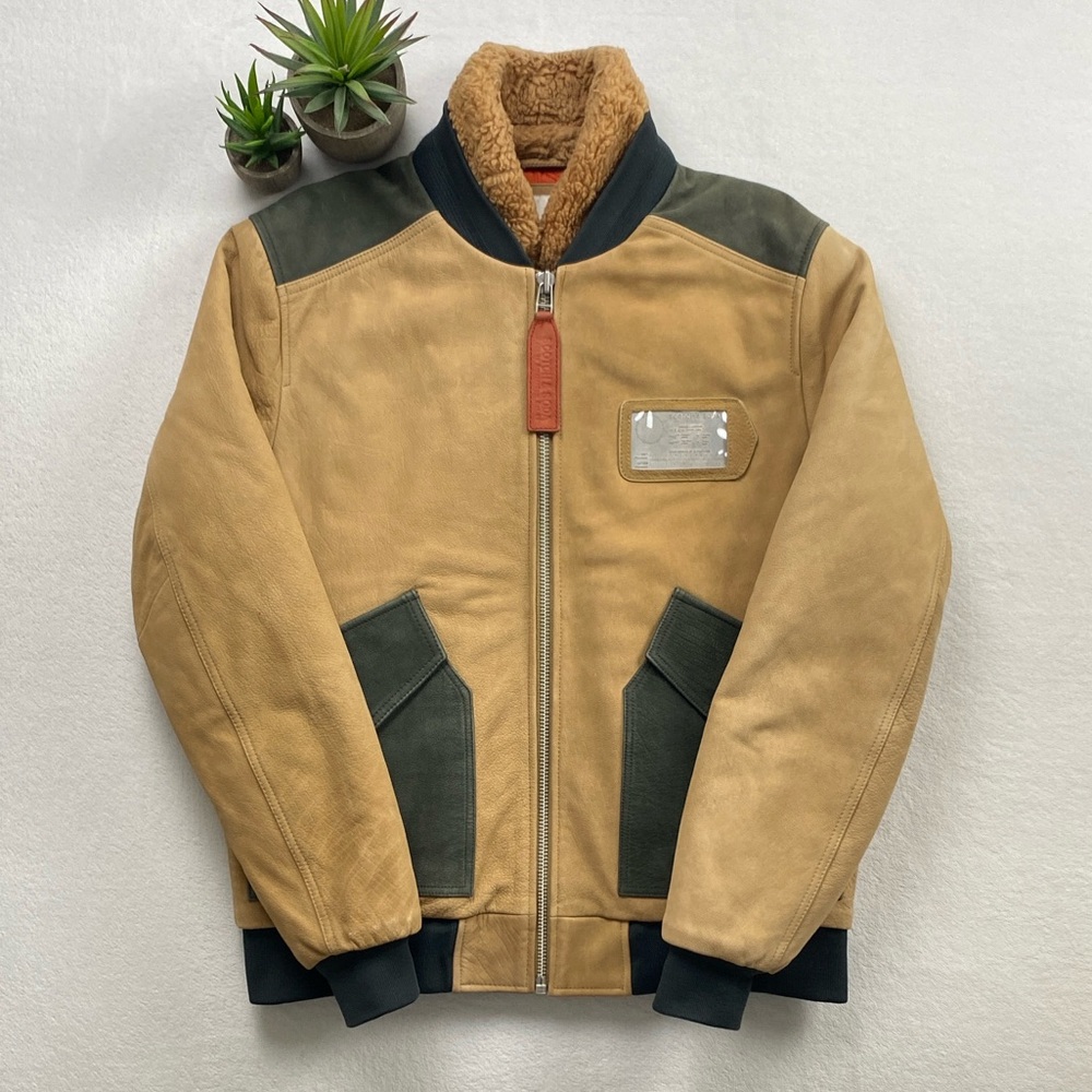 Scotch & Soda Buffalo Leather Removable Faux Shearling Aviator Bomber Jacket